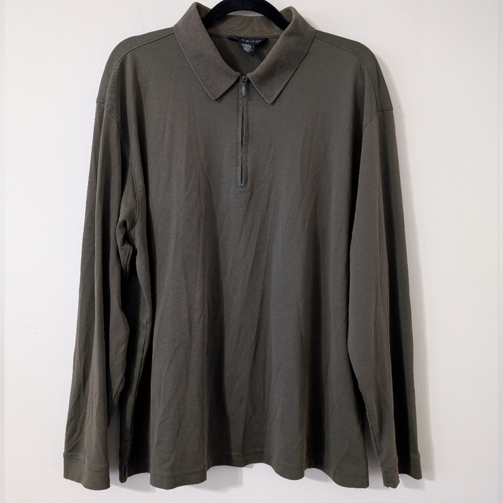 J. Ferrar Long Sleeve Polo Shirt XL Brown Quarter Zip Closure Casual Top Office